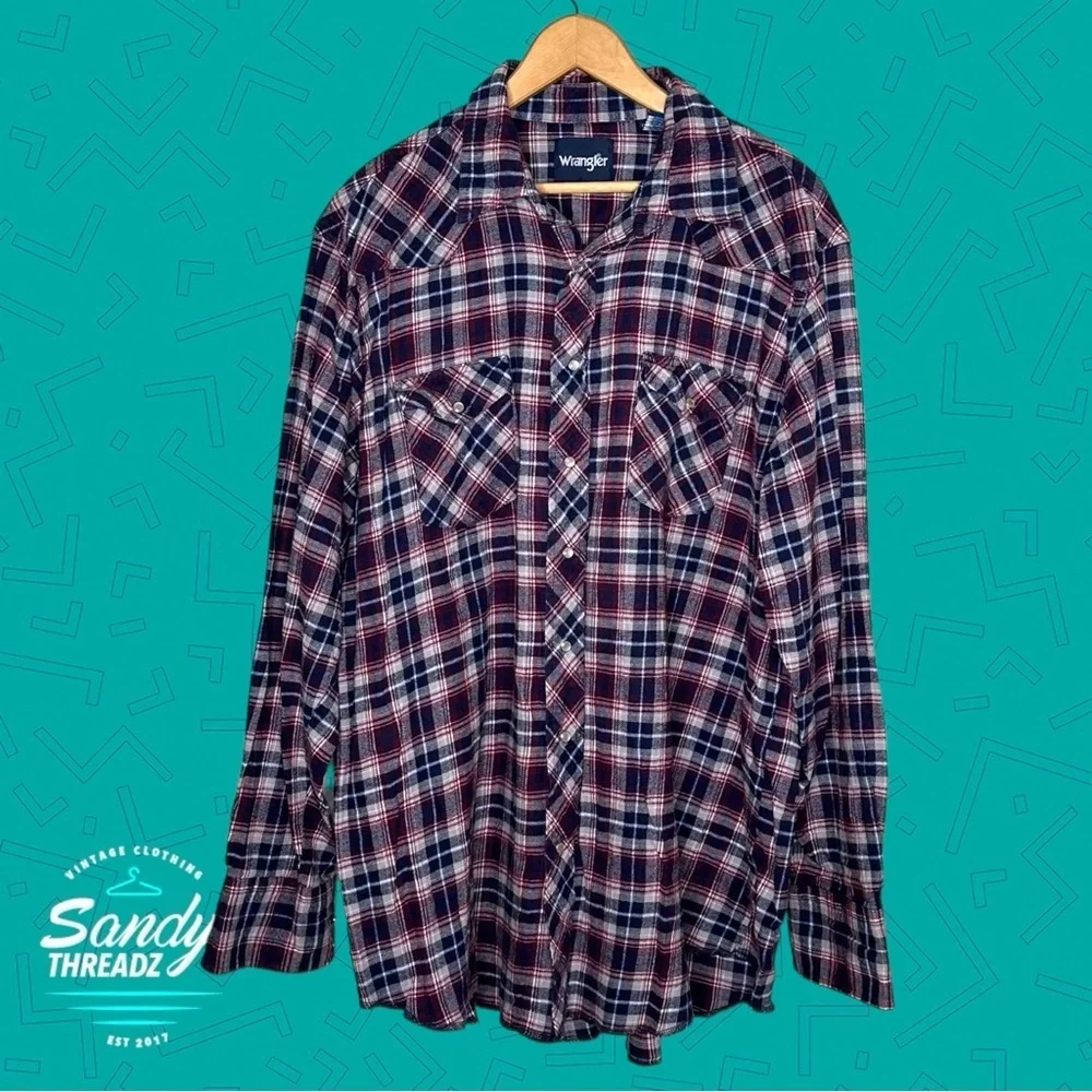 Vintage Wrangler Pearl Snap Western Flannel Shirt - Picture 2 of 7